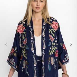 Johnny Was Navy Floral Embroidered Kimono